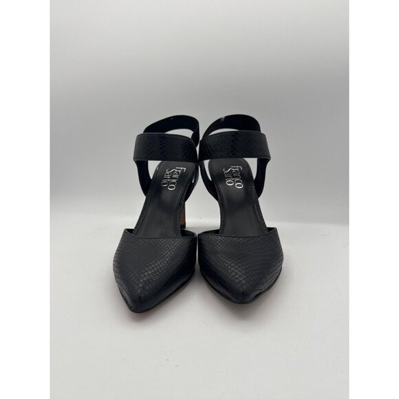Black Franco Sarto Pointed Toe Ankle Strap High Heel Pumps Professional Textured - Picture 2 of 8